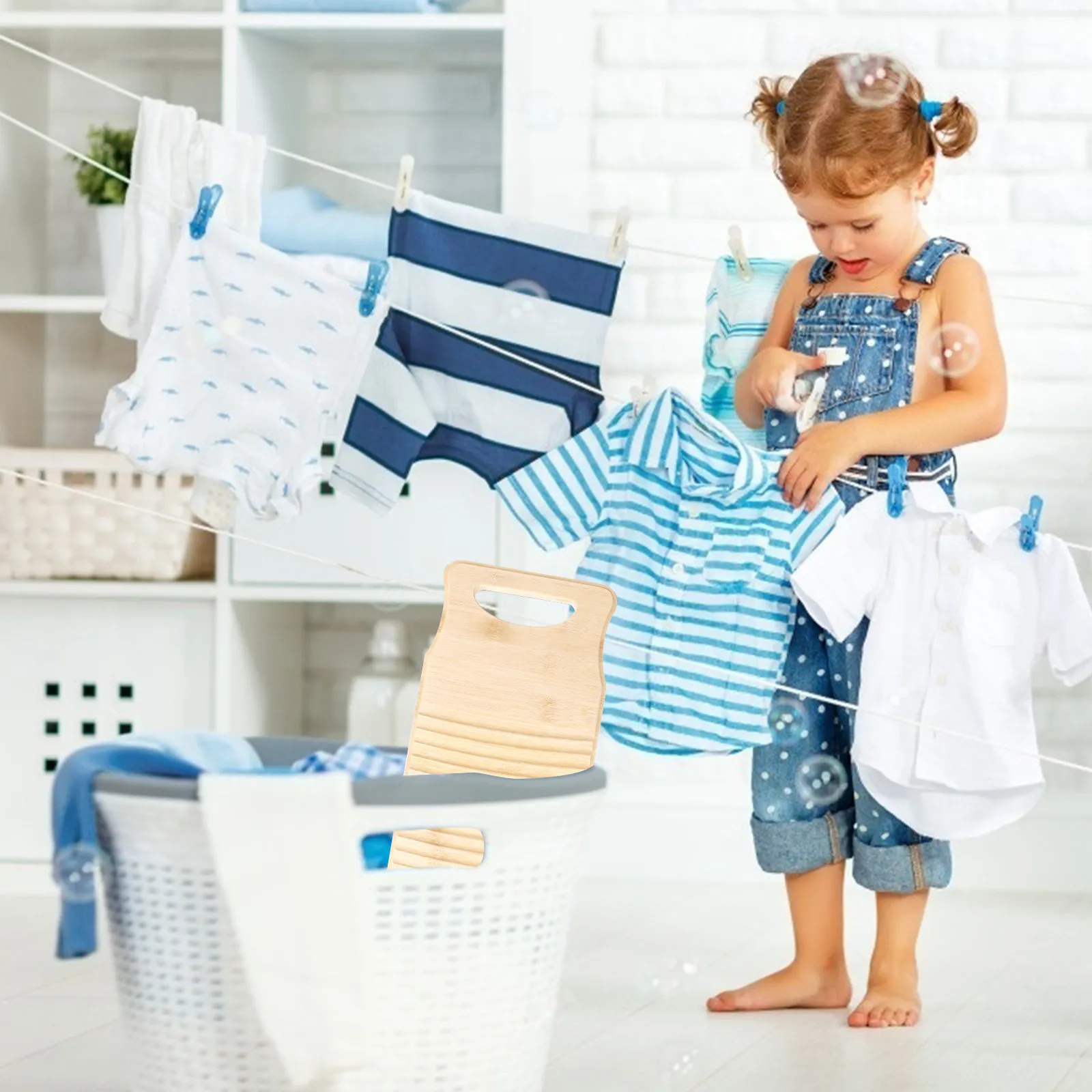 

Bamboo Laundry Washboard 50Cm Thickened Wave Texture Anti-Slip Washboard Labor-Saving Washing Board for Home Use