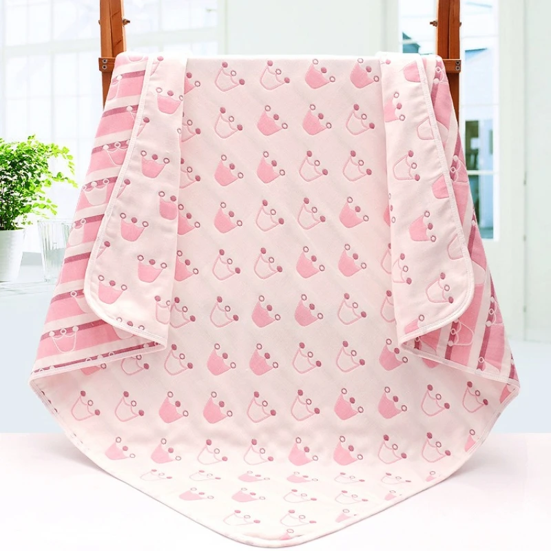 100% Cotton Muslin Baby Bath Towel 110x110cm Breathable Soft Gauze Blanket for Nursery Summer Swaddle Jacquard Edge Preschool