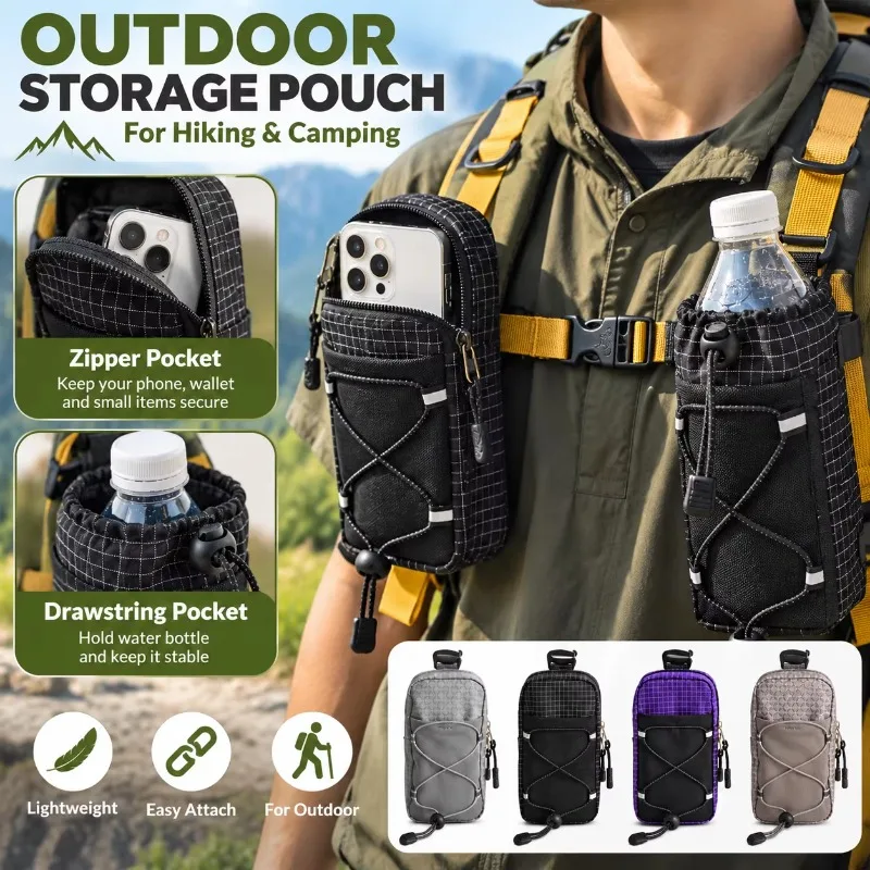 Backpack Strap Pouch 8×17cm Clip-on Extender Outdoor Phone Pouch Water Bottle Holder for Hiking Camping Travel Outdoor Gear