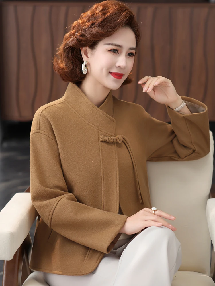 

Ele Double-Sided Woolen Coat ort Sle for Middle-Aged And ly Women Autumn Winter Camere Outerwear Faionable L...