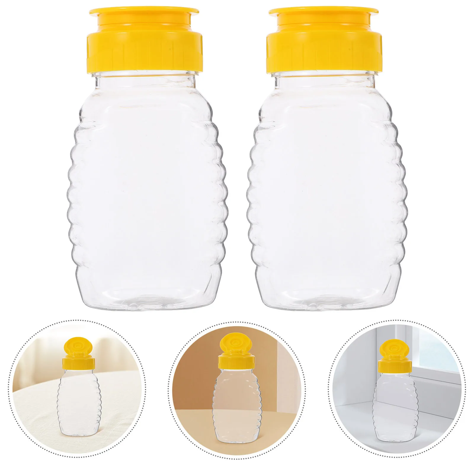 

2 Pcs Squeeze Honey Dispenser Pot Syrup Kitchen Jar Clear Containers with Lid Decanter Coffee Pump Condiment