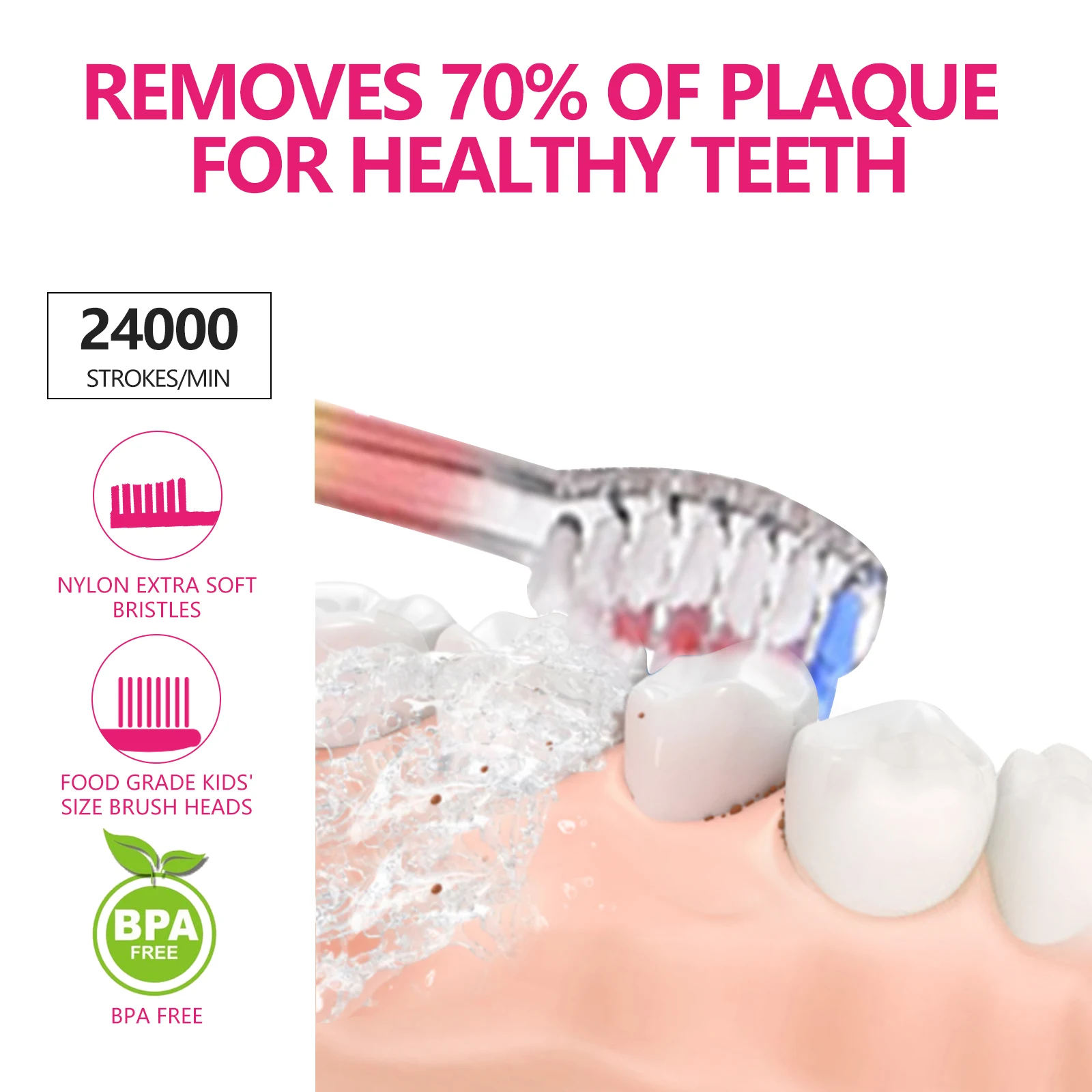 فرشاة أسنان كهربائية للأطفال من سيجو مع 8 رؤوس لفرشاة الأسنان، توقيت ذكي لمدة دقائقين، شعيرات فرشاة أسنان فائقة النعومة