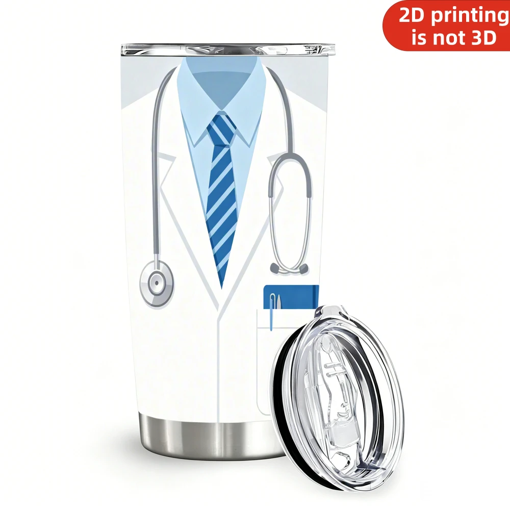 20oz Doctor Coat Stethoscope Printed Stainless Steel Tumbler with Lid and Straw, Medical Doctor Gift Vacuum Insulated Travel Coffee Mug