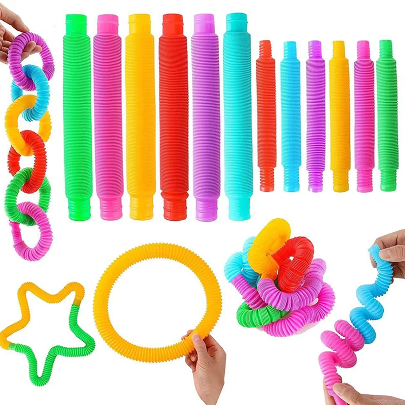 8Pcs Colorful Pop Tube Rainbow Fidget Telescopic Tube Stress Relief Plastic Stretch Pipe Decompression Gift