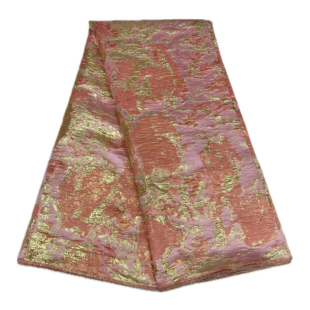 Nigeria Latest 2025 Brocade Lace Fabric Hot Sale 5 Yards For Sewing Women Wedding Dresses Jacquard Brocade Gilding Lace Fabric