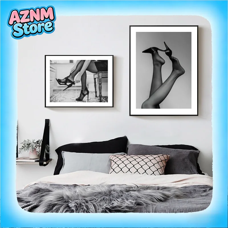 1pc frameless Canvas Nordic Classic Retro Wall Art Sexy Woman Shoes Phonograph Black And White HD On Canvas Posters And Print