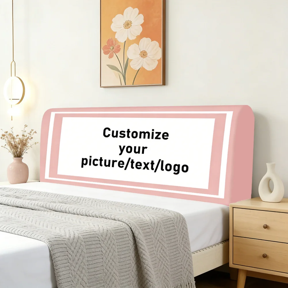 1pc Custom Bedhead Cover with Your Photo, Black/Blue/Pink Line Border, 4 Sizes Machine-Washable Headboard Cover, Easy To Install