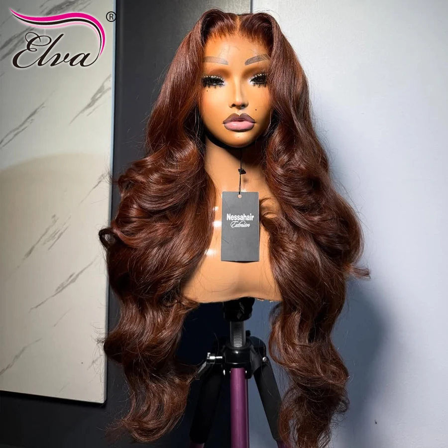 البني المحمر الجسم موجة الملونة 13X6 HD شفافة كامل الدانتيل الباروكات الأمامية شعر الإنسان الترا المجهزة نسج سريع شعر مستعار عذراء الشعر