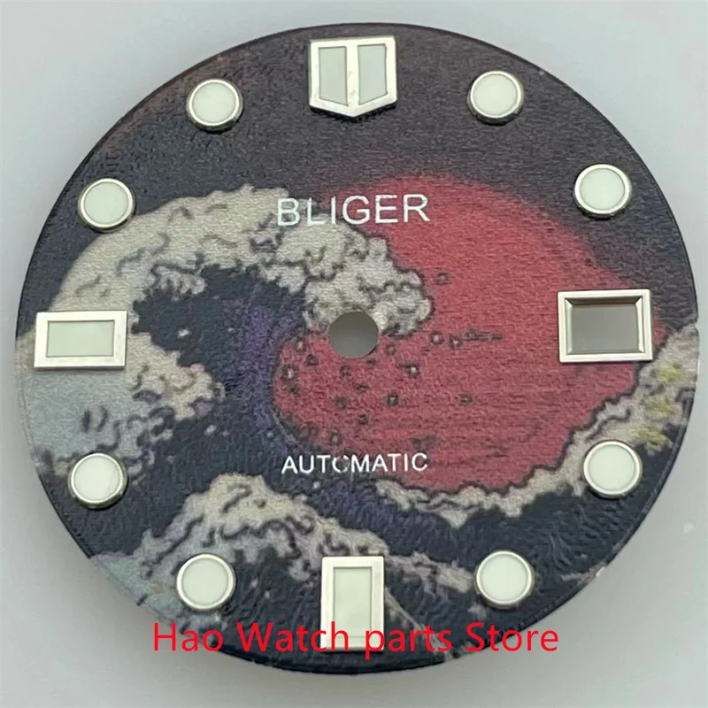 Циферблат часов BLIGER 28,5 мм, суперзеленый светящийся циферблат, подходит для движения NH35