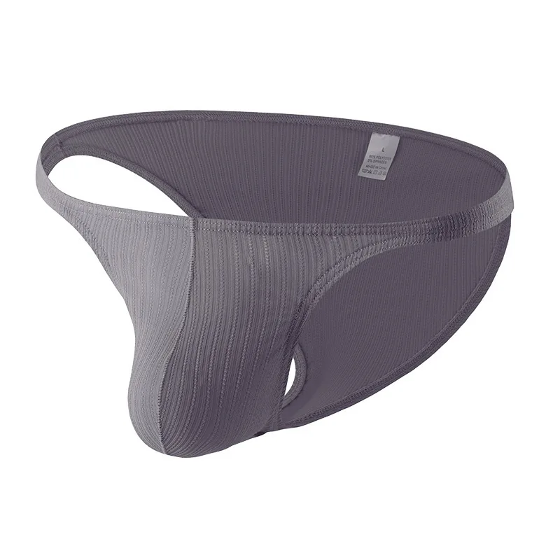 Men Vertical Ribbed Bikini Brief Solid Color Low Rise U Convex Pouch Breathable Sweat Wicking Stretch Sexy Erotic Male Underwear