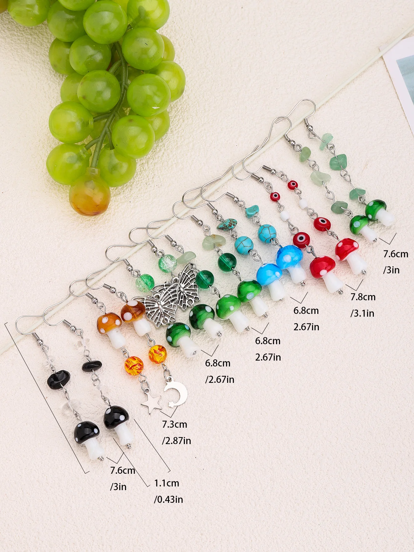 Cute and Creative Mushroom Murano Glass Gemstone Pendant Earrings for Women Sweet Jewelry Gift Clothing Accessories