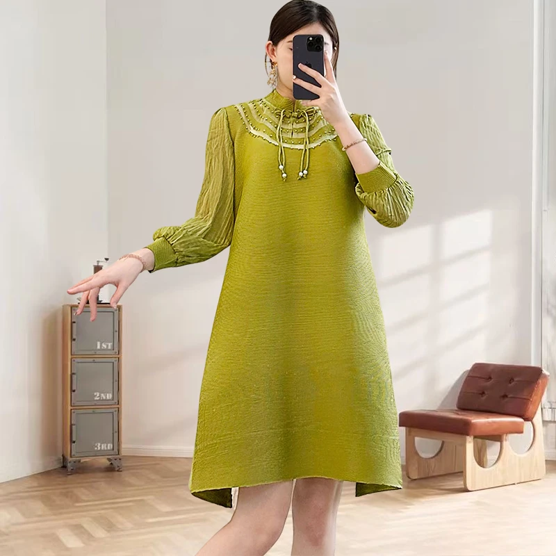 

Miyake Pleated Dress Spring 2025 New Skinny Fold Red Skirt Mother Loose Pleat Plus Size Long Skirt Casual Women Clothing