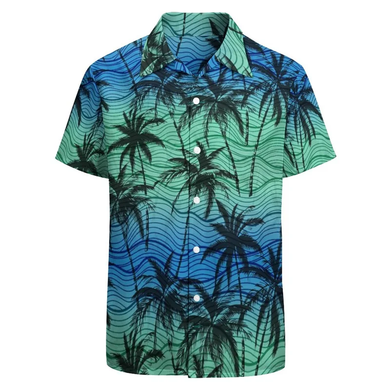 

Hawaiian Palm Trees 3D Print Men Shirt Man Casual Fashion Short Sleeves Shirts Button up Tops Oversized Street Beach Clothing