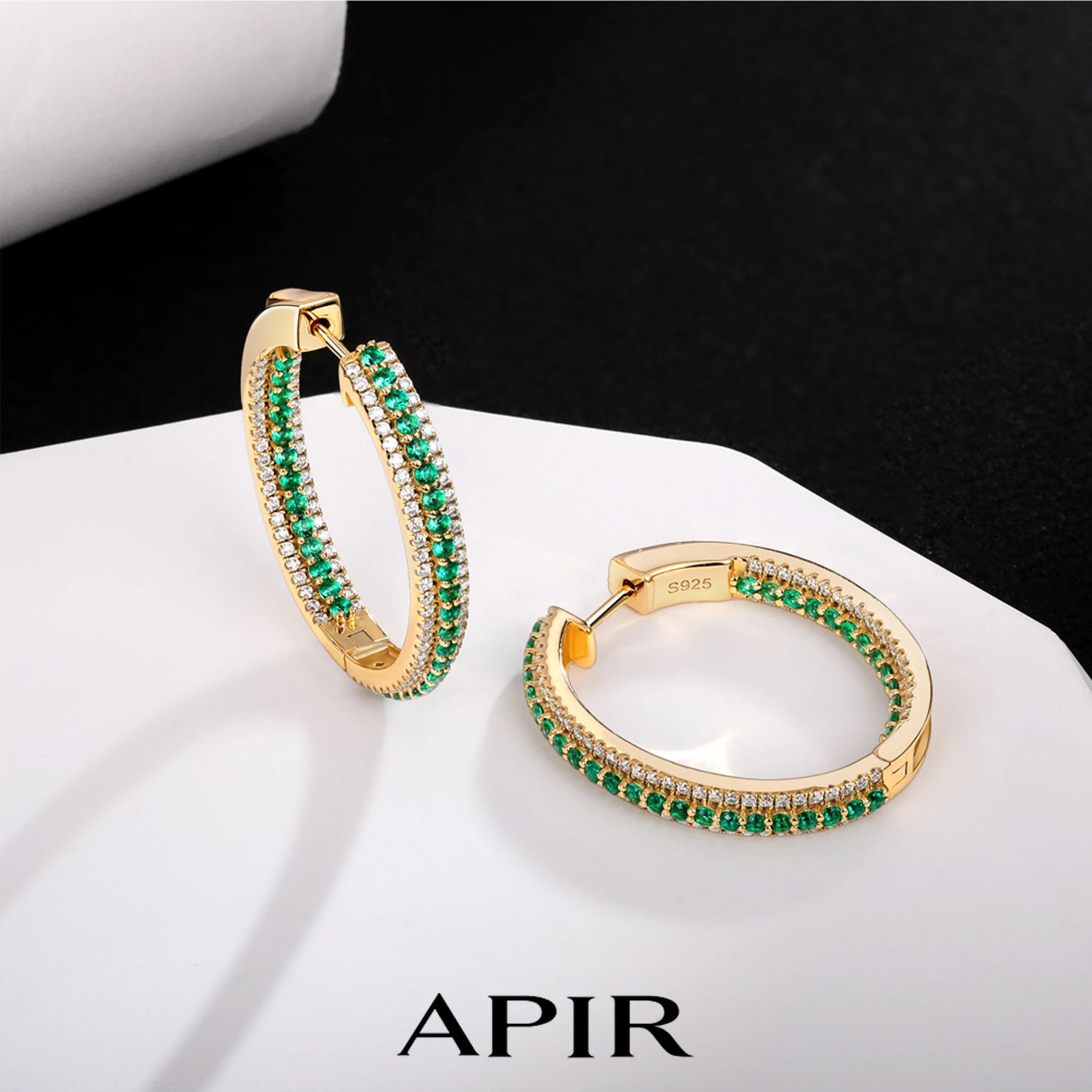 

APIR Cultivate Emeralds Hoop Earrings for Women 30mm Sparkling Moissanite Huggie Stud Sterling Silver Party Luxury Jewelry Gifts