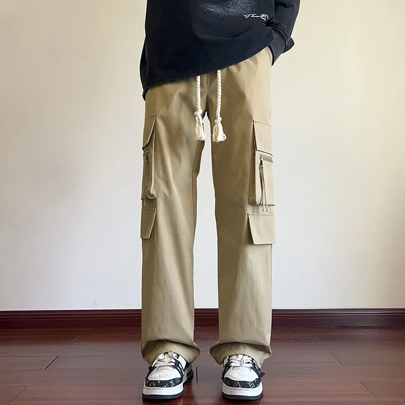 Cargo Pants Men Fashion Retro Pocket Casual Pants Men Japanese Streetwear Hip-hop Loose Wide Leg Pants Mens Vintage Trousers