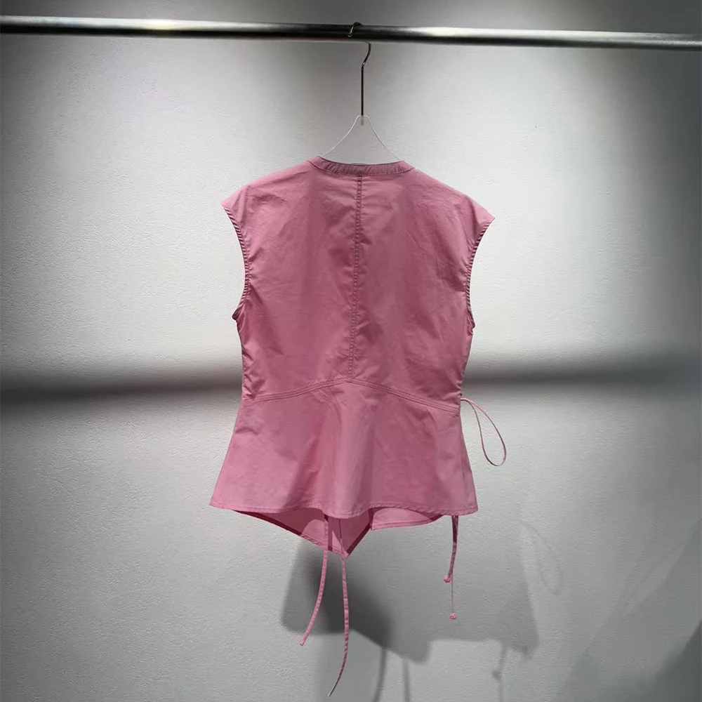 

Новая женская блузка в китайском стиле из 100% хлопка, без рукавов, с вышивкой роз, в стиле чонсам, асимметричная, с завязками на талии, повседневная летняя