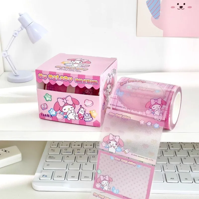 Ensemble de notes autocollantes Kuromi, boîte de rangement transparente givrée, bloc-notes compact pour les élèves du primaire, cadeau Kaway