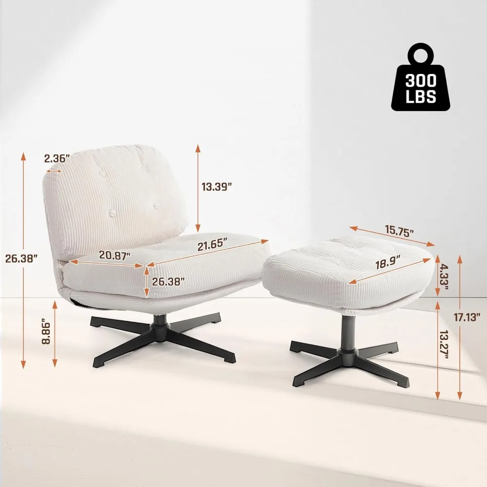 كرسي HollyHOME منجد دوار 360 درجة مع مسند، كرسي قراءة مريح من القماش ومسند للقدمين #3