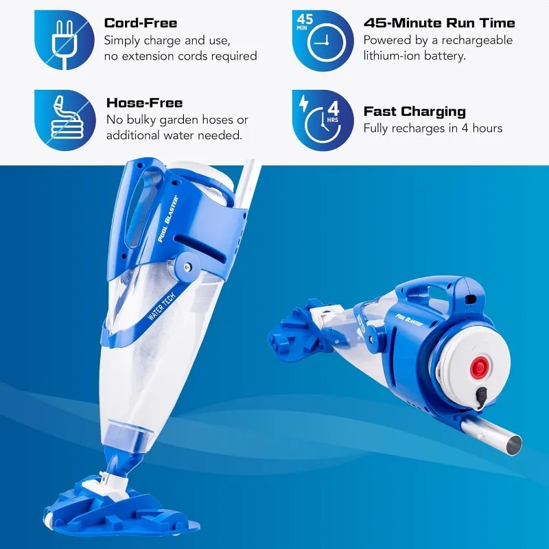 Centennial Cordless Pool Vacuum w/Pole Set - XL Debris Capacity & Advanced Filtration, Handheld Rechargeable Pool Cleaner