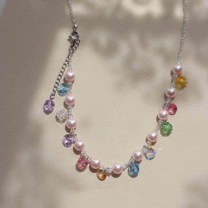 

Titanium Steel French Pearl Crystal Bead Necklace Fashionable And High End Collarbone Chain Exquisite Party Gift
