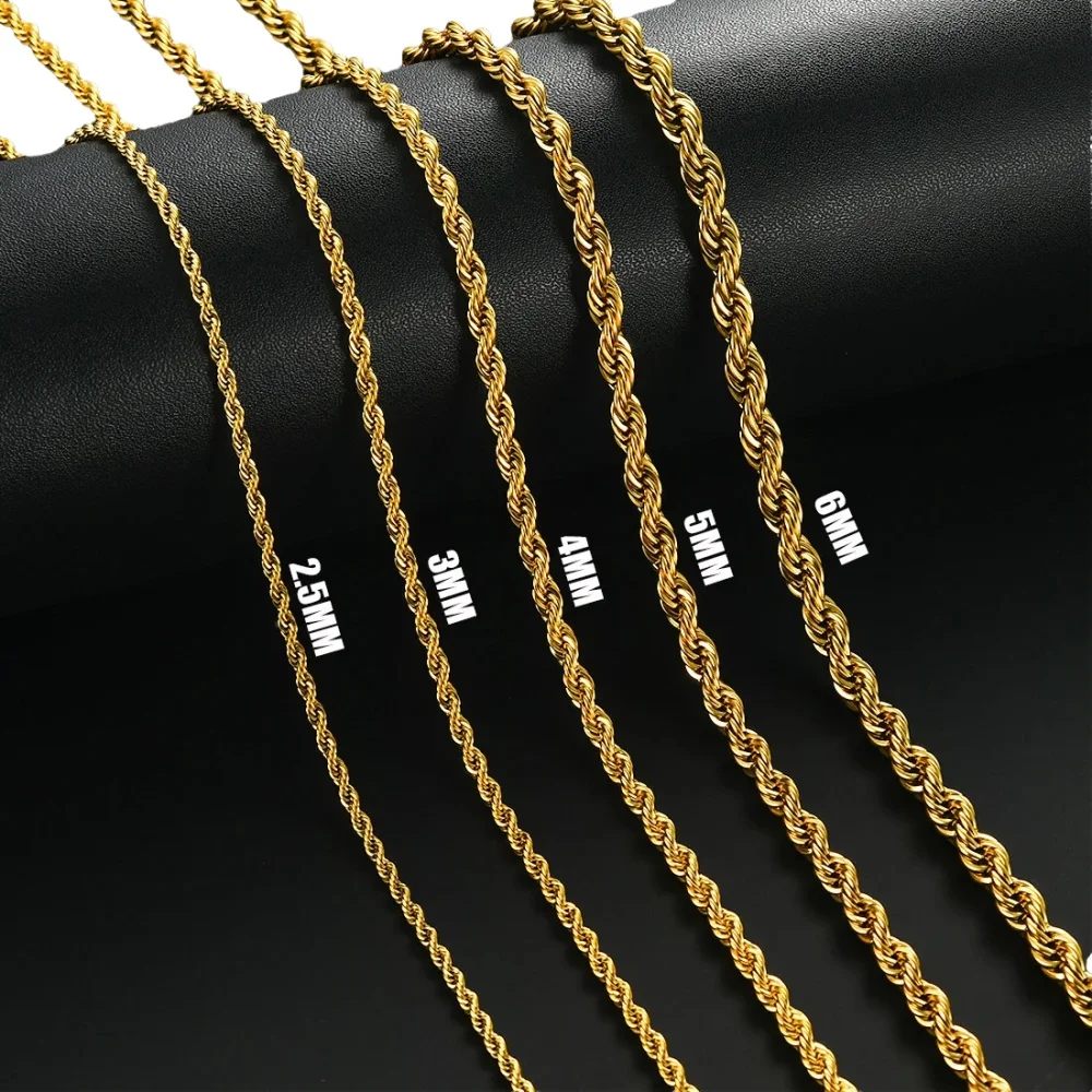 Brede 2,5/3/4/5/6MM roestvrijstalen gedraaide ketting voor mannen vrouwen unisex waterdicht gepersonaliseerde gevlochten touw ketting sieraden cadeau - afbeelding 2