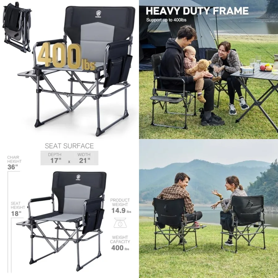 

Camping Directors' Chair with Side Table, Portable Folding with Compact Size, Heavy Duty Lawn Chair with Pocket for Camping, La