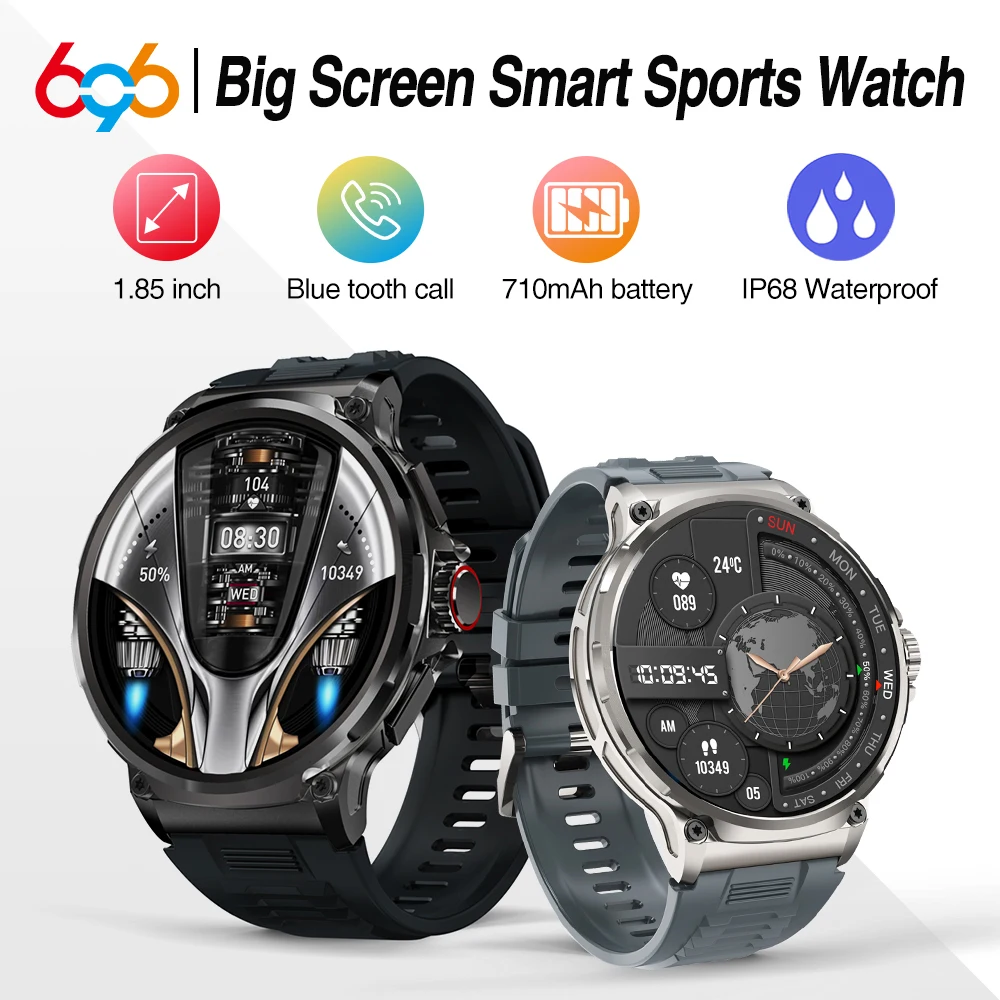 

1.85" Blue Tooth Call IP68 Waterproof Men Smart Watch 710Mah Sports Fitness Music Heart Rate Bracelet Outdoor Weather Smartwatch