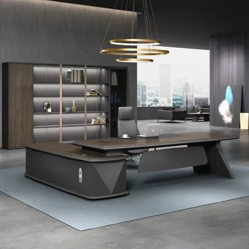 Executive Office Desk with Automatic Organizer for Efficient Work and Reading, Ergonomic Seating and Adjustable Standing Table