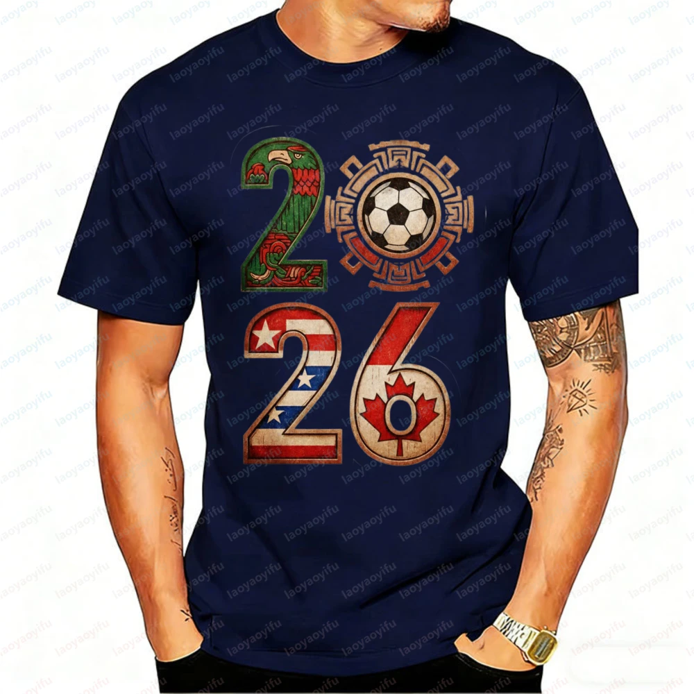 2026 North America Soccer T-Shirt for Men Women Aztec Eagle Flag Graphic Tee Casual Short Sleeve Cotton Tops for Football Fans