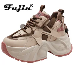 Fujin 9.5cm New Microfiber Genuine Leather Vulcanize High Brand Comfy Spring Autumn Platform Women Chunky Sneaker Loafer Shoes