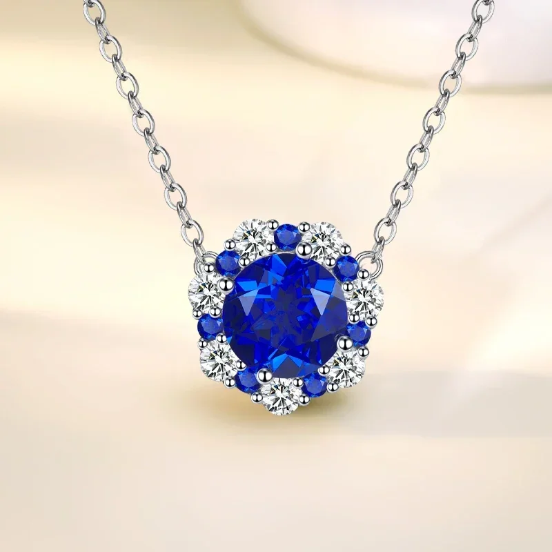 

Fashionable luxury versatile pure silver sapphire blue pendant set paired with high carbon diamond wedding jewelry
