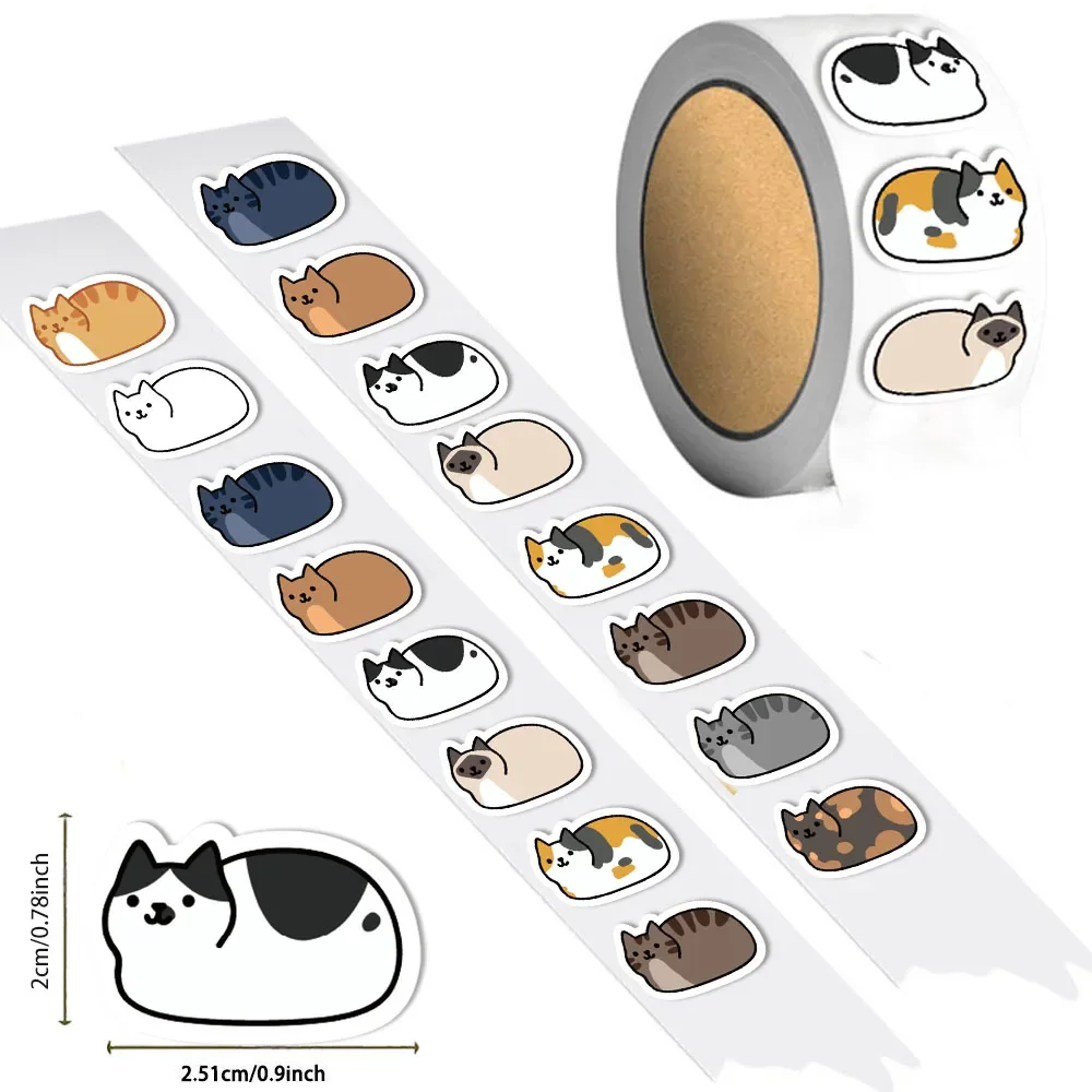 500PCS Cartoon Cat Tuotuo Reward Stickers 10 Cat Models 2.5cm/1.0in Learning Reward Games Party Gift Seals