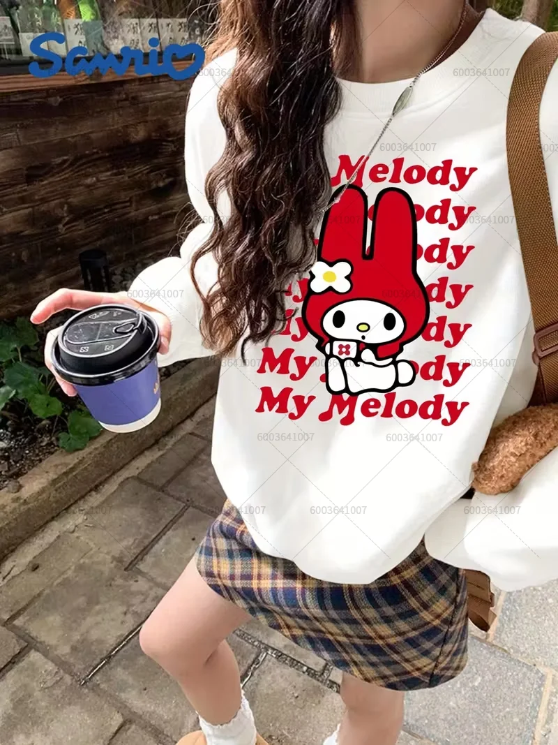 ‌ เสื้อฮู้ดมายเมโลดี้ ซานริโอ้ ผ้าฟลีซ ผู้หญิง/เด็กผู้หญิง ผ้าฝ้าย สไตล์ลำลอง สำหรับฤดูใบไม้ร่วงและฤดูหนาว ลายปอมปอมปุริน คอกลม เสื้อคลุมมีฮู้ด