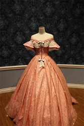 1850s Mary Todd Lincoln Costume Dress Off Shoulder Pink Historical Victorian Lady Civil War Costume Evening Prom Dress Ball Gown