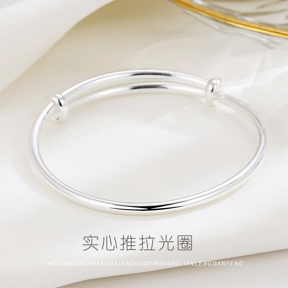 

Graceful S925 Sterling Silver Bangle: Sleek and Classic Solid Circle Bracelet for Women - Perfect Accessory for Daily Wear