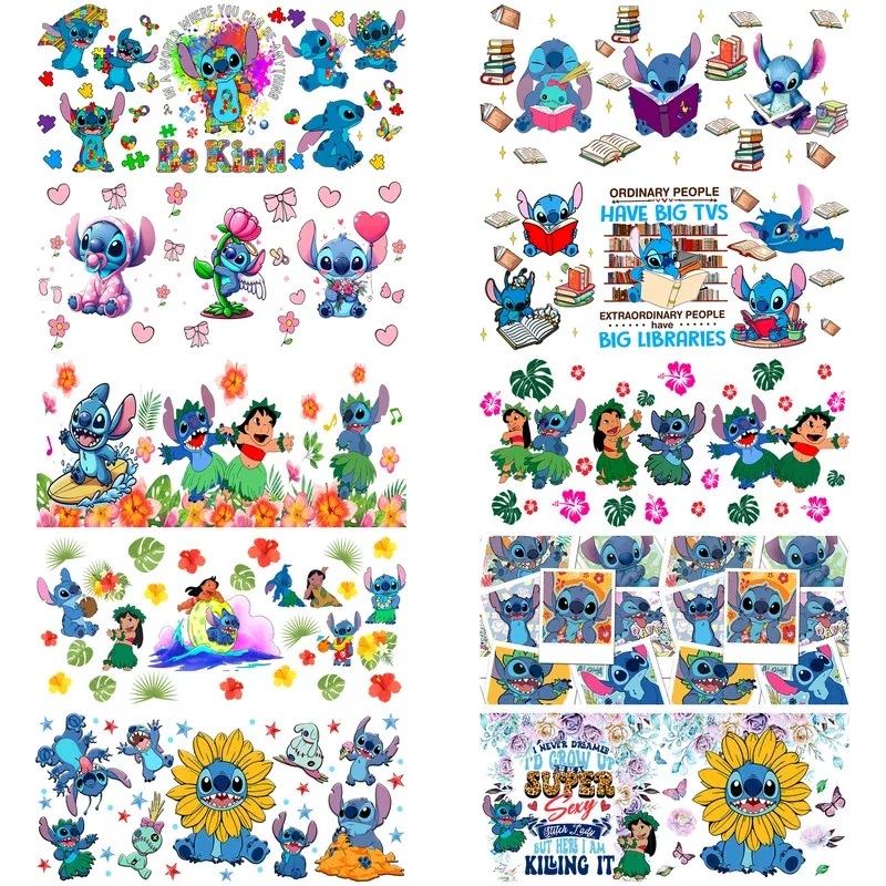 

10 sheets set cute stitch easy peel waterproof DIY sticker 3D transfer uvdtf crystal sticker 16 oz uvdtf cup wrap sticker