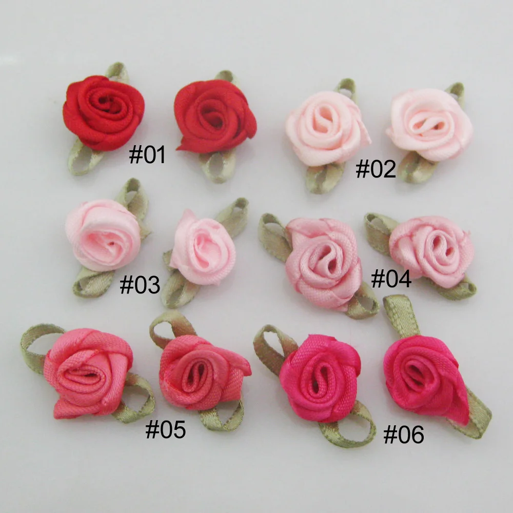 30 Colors For Choice 50Pcs Fashion Ribbon Rose Rosettes with Leaf Fabric Flowers Accessories DIY Crafts Sewing Supplies