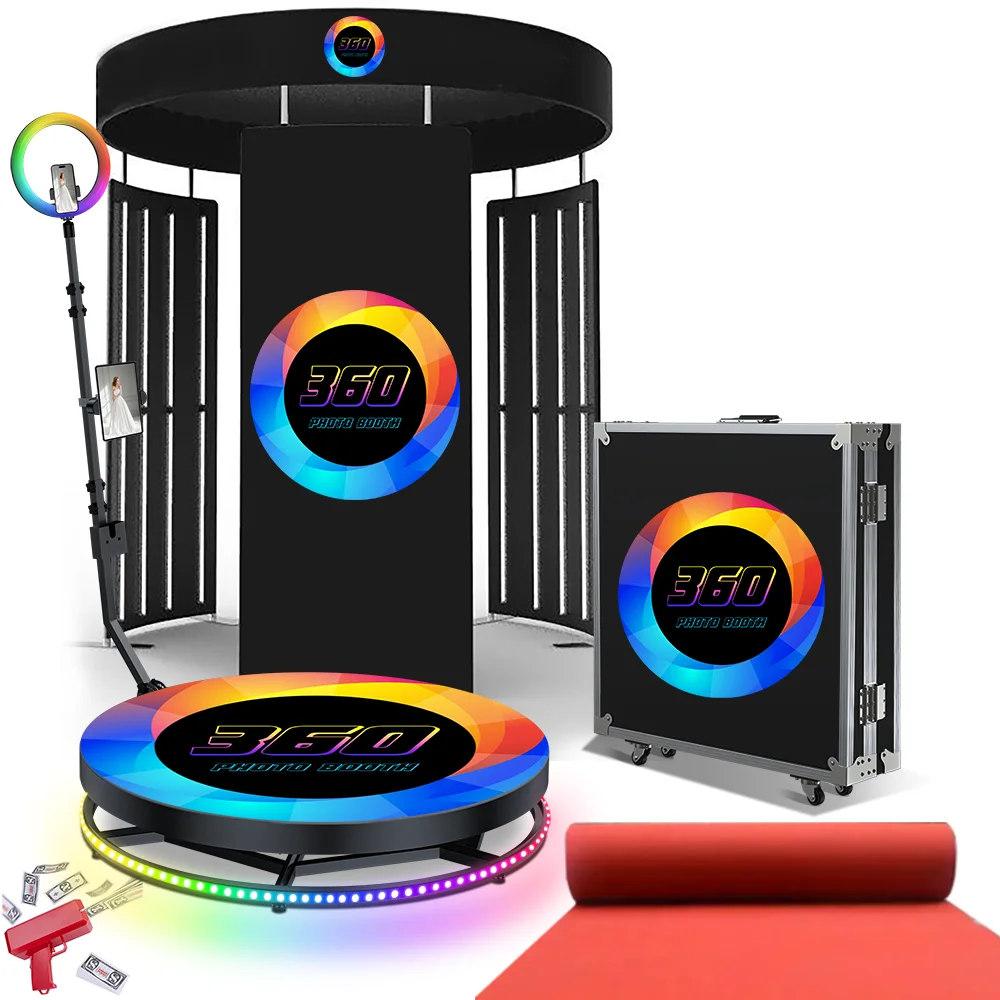 

Spinner 360 Photo Booth Machine Rotating 360 Degree Camera Booth Video 1-7ppl with 8ft 10ft 24RGB Lights photobooth Backdrop