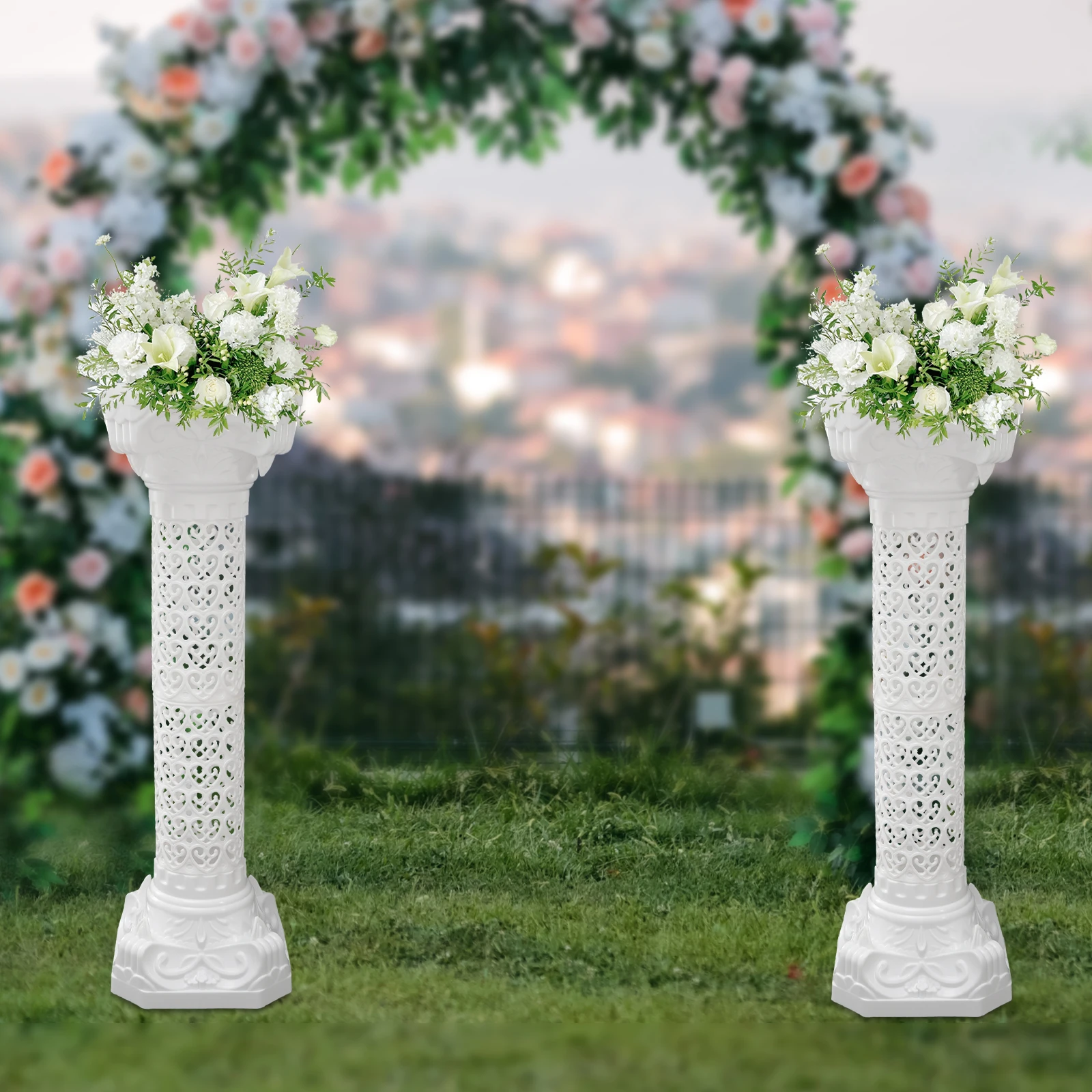 

2/4 Pieces Wedding Flower Stand Roman Column Pillars Floral Racks Elegant Wedding Event Decorative Columns White