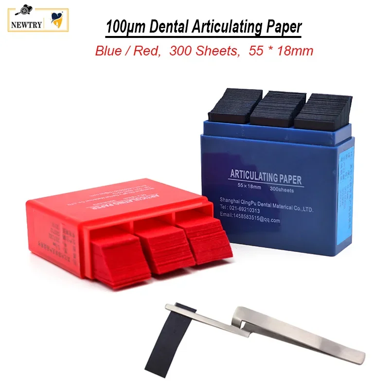 100μm Dental Lab Articulating Paper 300 Sheets Red Blue Occlusion Strip Tweezers Dentist Clinic Orthodontic Occlusal Bite Tools