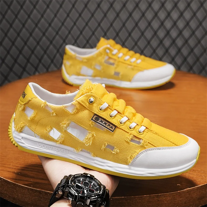 Canvas Lightweight Breathable Men Shoes 2025 Spring New Men's Casual Sneakers Fashion Solid Colour Anti Slip Outdoor Footwear 44