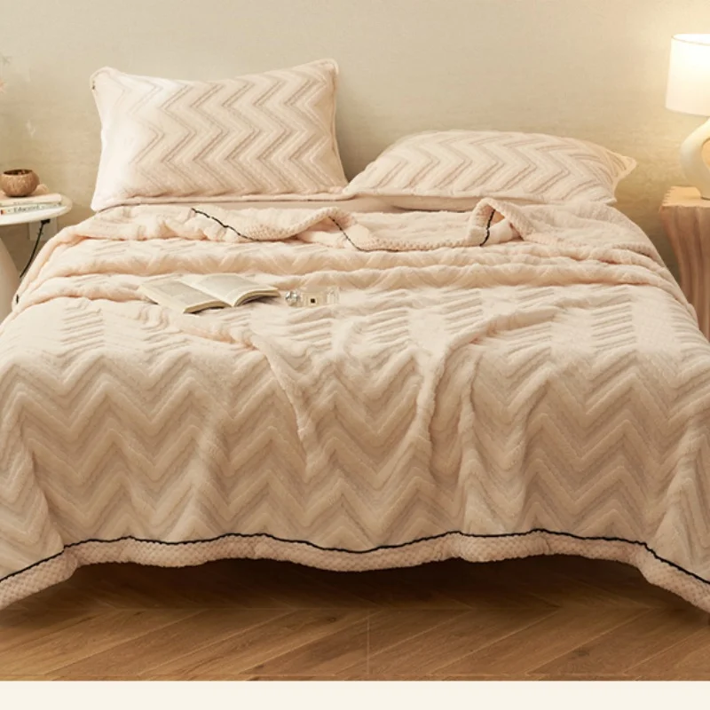 

New Jacquard Wave Geometric Flannel Blanket,Soft Warm Thicken Fleece Plush Velvet Bed Cover for Office Home Bedding 180*200cm