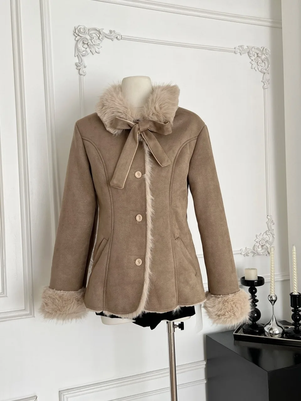 

Зима 202, женская куртка из искусственного меха с узлом, цветная блузка, закрывающая талию, внутренняя кожа и меховая верхняя одежда