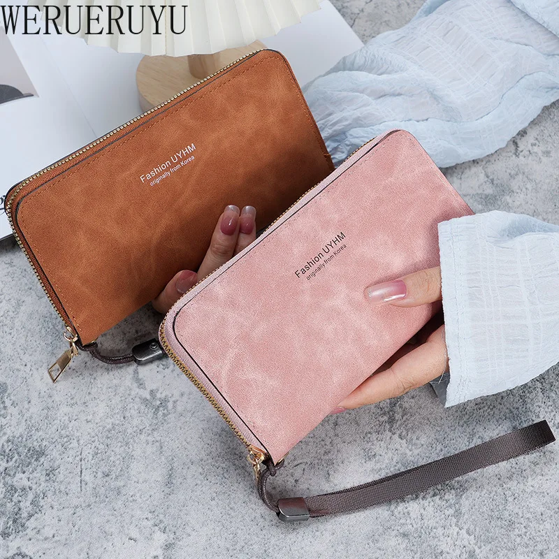 PU Leather Luxury Zipper Wallets for Women Fashion Cardholder Mobile Phone Bag Ladies Elegant Pink Coin Purse Handbag for Girls