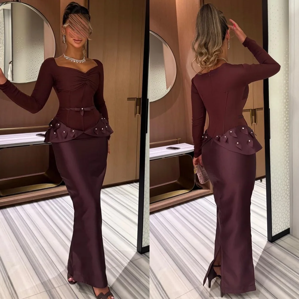 

Customized Modern Style Matching Charmeuse Rhinestone Pleat Mermaid Square Neck Ankle Length Dresses Bespoke Occasion Dresses