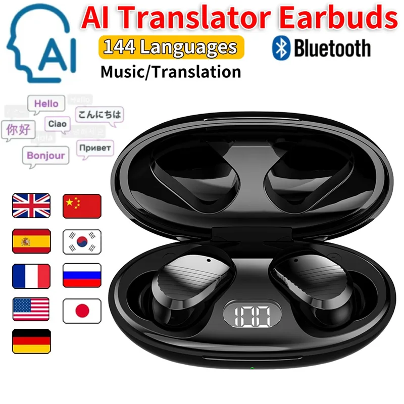 

Наушники-переводчики с искусственным интеллектом, 144 языки, перевод с шумоподавлением A68, Bluetooth 5,4, наушники с мгновенным интеллектуальным голосом, гарнитура в реальном времени