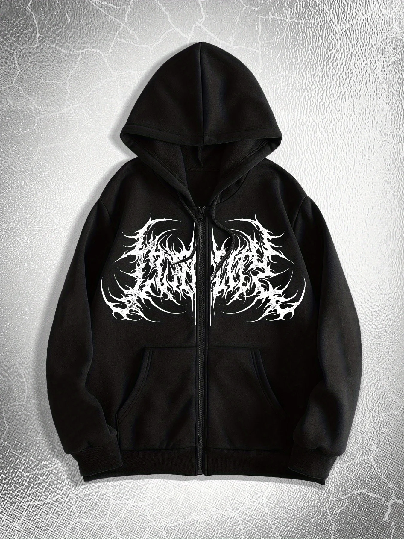 Double Skull Hand Print Casual Zip Cardigan Sweatshirt Autumn Winter Street Outerwear