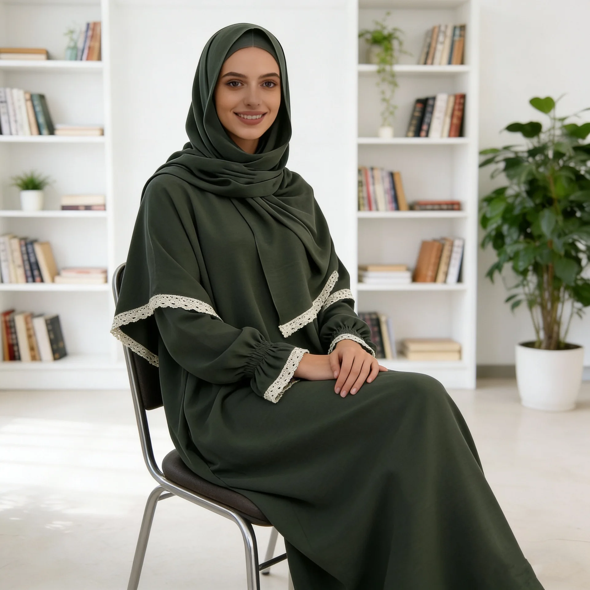 

Cross-border women's clothing robe lace headscarf dress two-piece set comfortable loose elegant dress