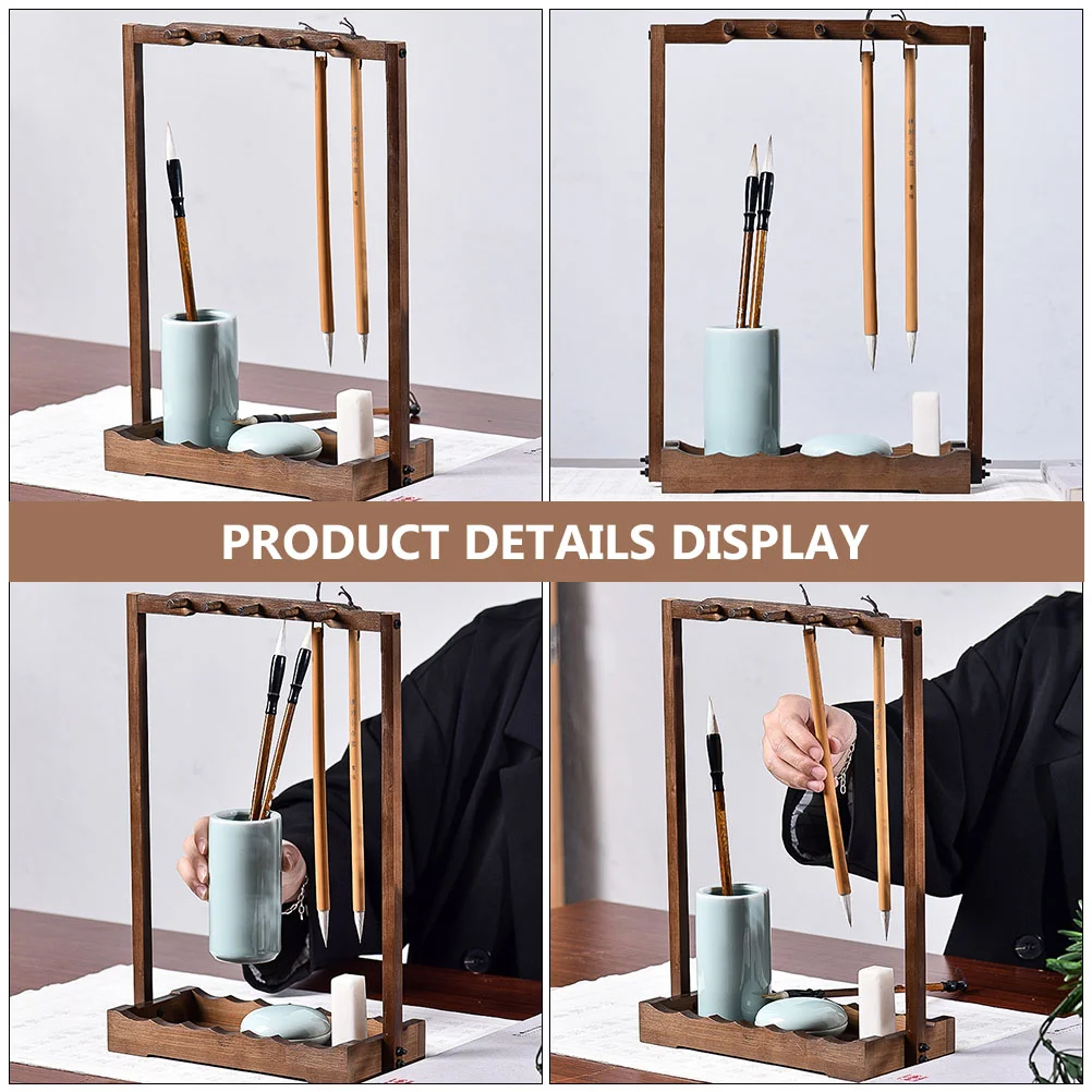 Penholder Clothes Hanging Rack Writing Brush Chinese Ink Solid Wood Bamboo Storage Student Use Creative Organize