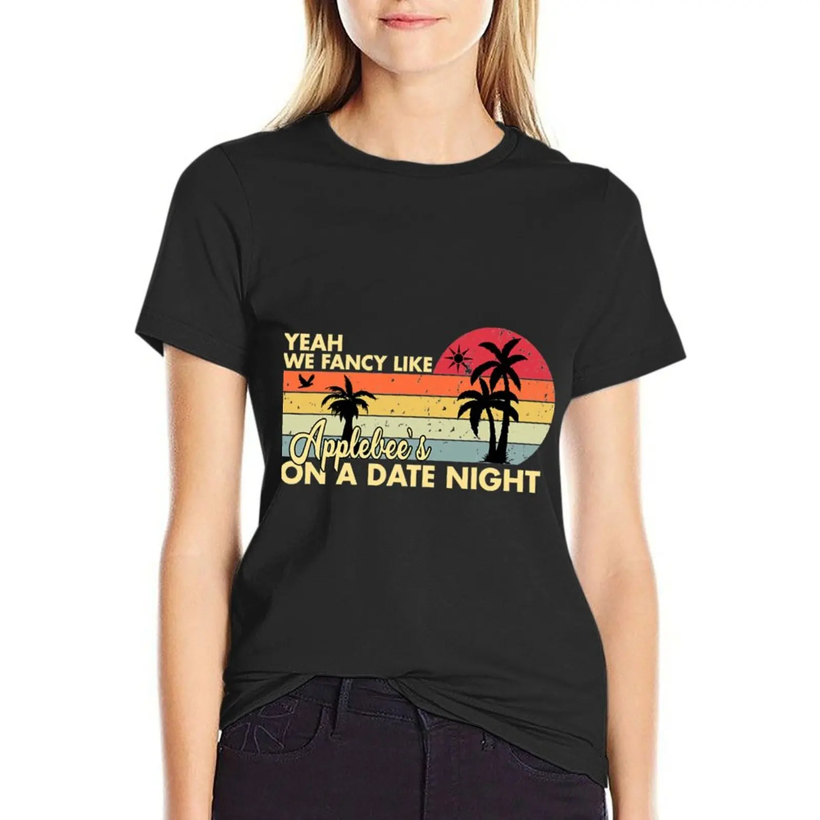 Yeah We Fancy Like Applebees On A Date Night Country Music T-Shirt animal print female graphic t-shirts for Women